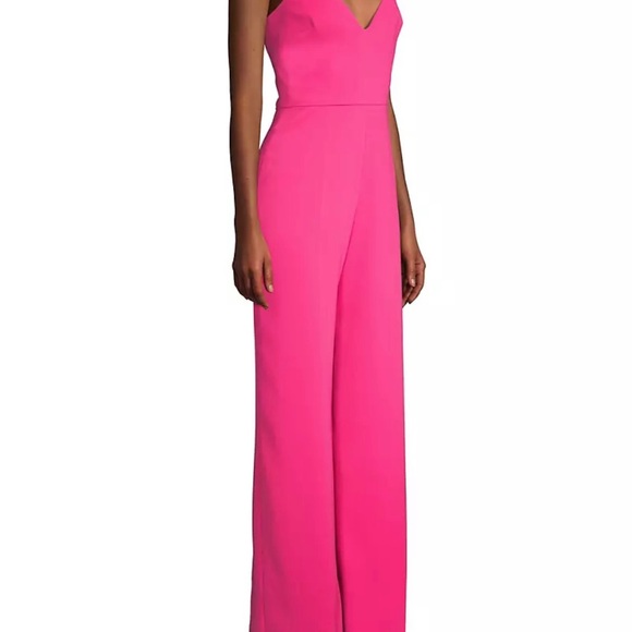 Jay Godfrey Bubblegum Barbie Pink Plunge Finley Jumpsuit Wide Leg Revolve - Picture 2 of 9